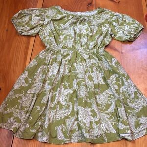 DAILY PRACTICE S Green Pattern Dress Puff Sleeve